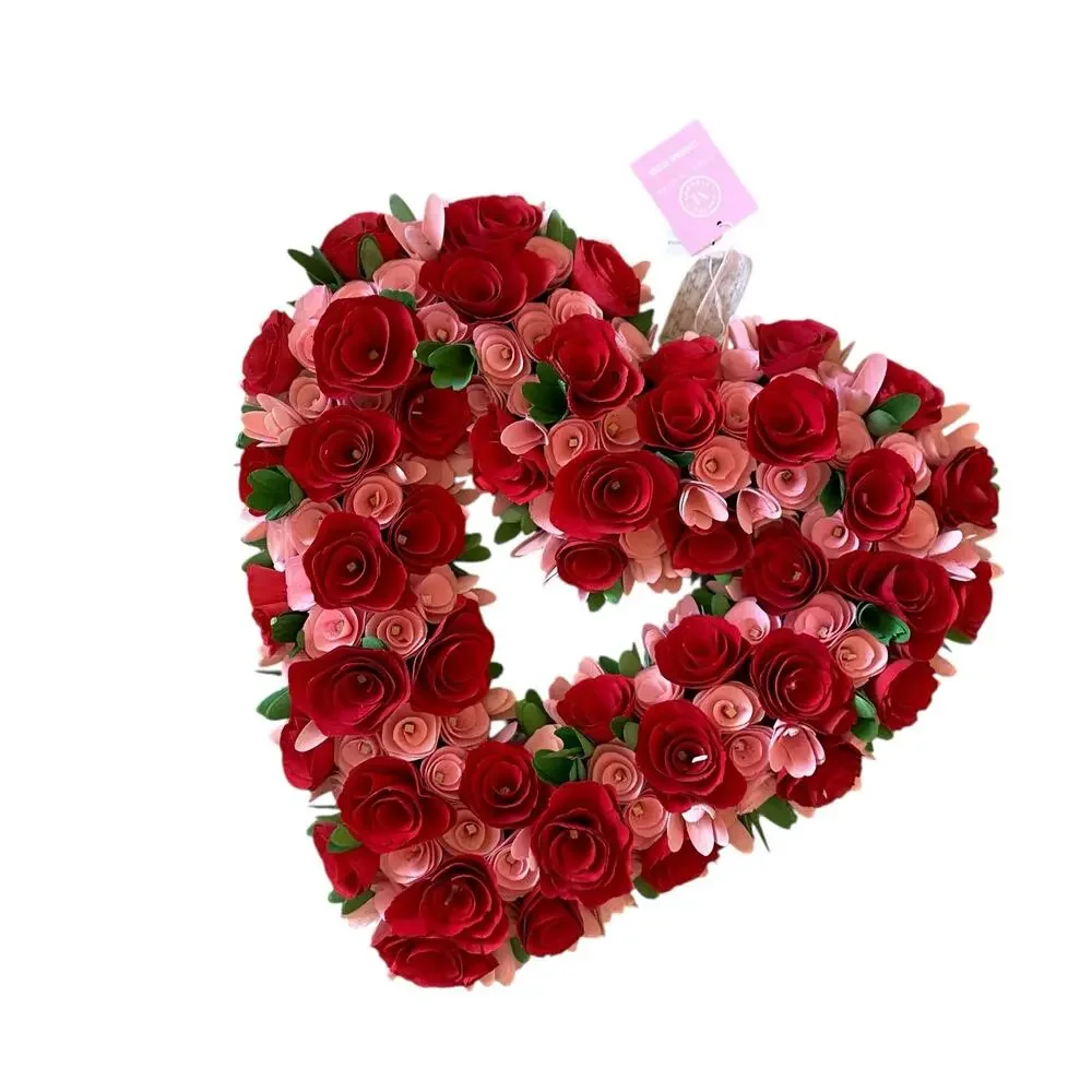 Martha Stewart Wood Curl Heart Wreath 20in Pink & Red Valentines Day Decor NEW